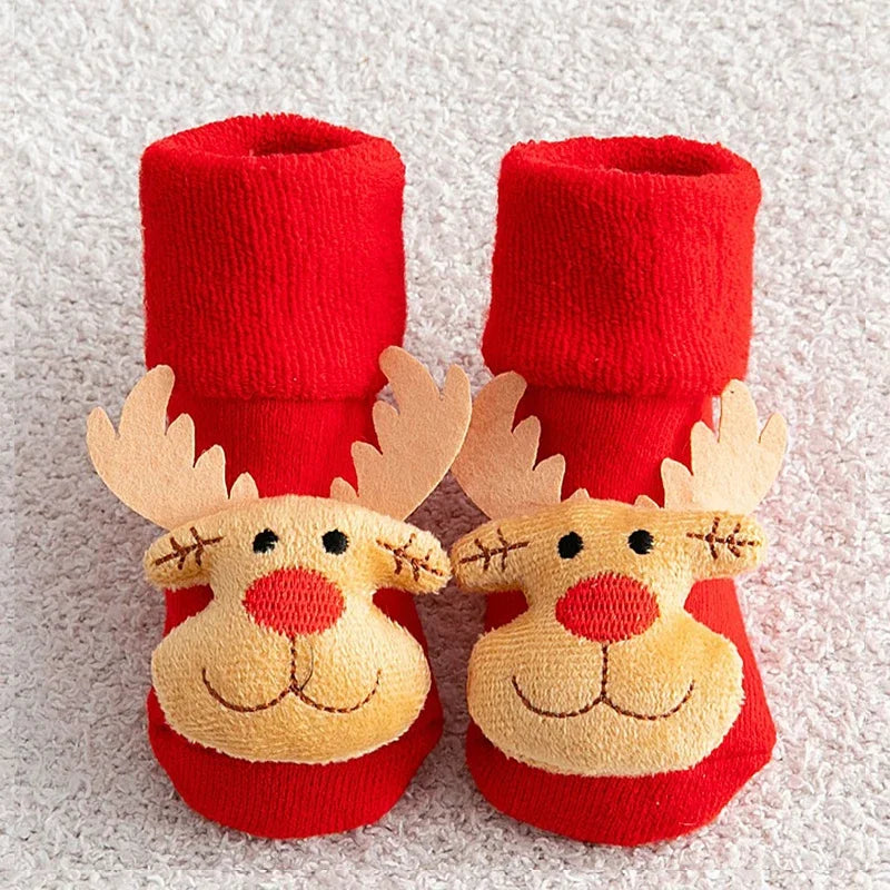Kids Children's Socks for Girls Boys Non-slip Print Cotton Toddler Baby Christmas Socks for Newborns Infant Short Socks Clothing Qme Elk 0-1T