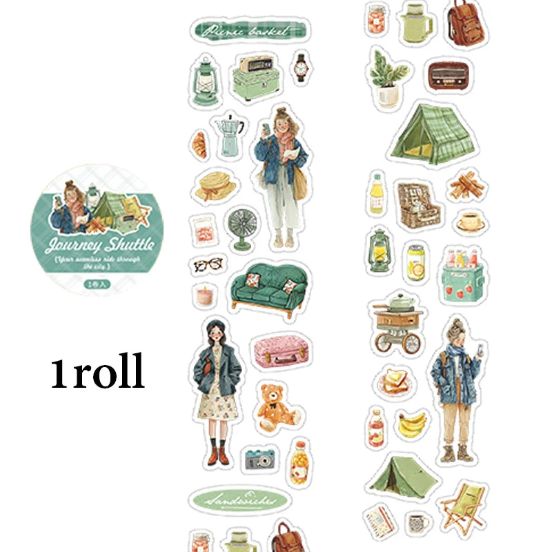 Travel Themed Washi Tape, Figure Street View Collage Materials, Narrative Style Journal Tape for Photo Album Notebook Decoration Qme C
