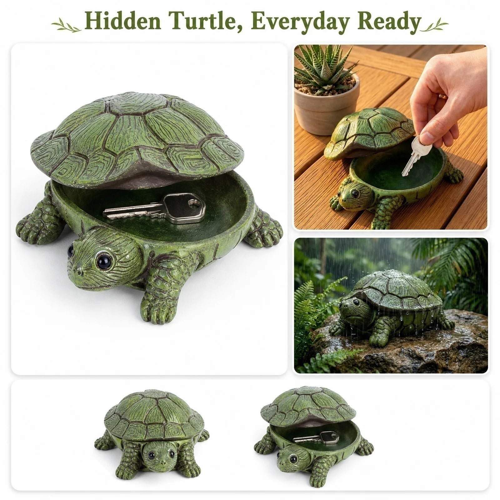 Turtle-Shaped Key Box with Lid Durable Flip-Top Multifuntion Storage Container Battery Box Decorative Jewellery Storage Box Qme green