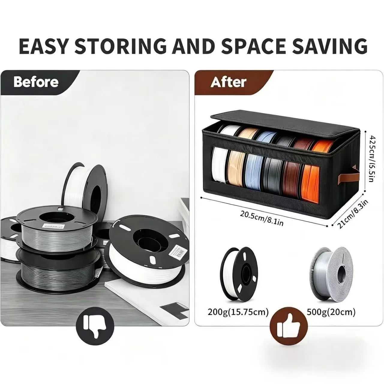 600D Oxford 3D Printing Filament Storage Case Dustproof & Moisture-Proof Organizer Fits 6 Rolls of Long Filament Qme