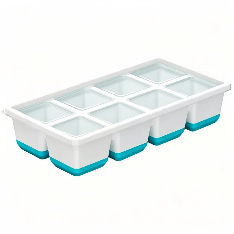 8 Grid Large Square Plastic Ice Tray with Lid, Soft Bottom Easy To Release Mold Large Ice Cube Mold for Whiskey Cocktail Qme 1pcs blue