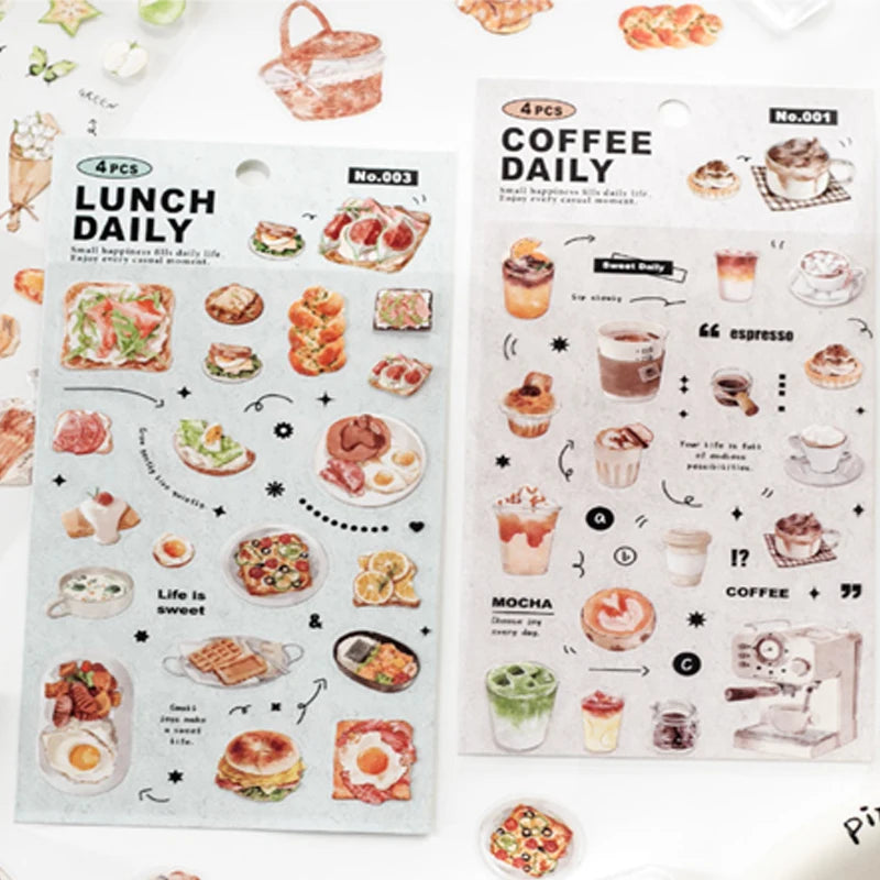Exquisite Afternoon Tea Dessert Flat Stickers, Notebook Decoration Stickers for Junk Journals, Photo Frames & Albums Qme