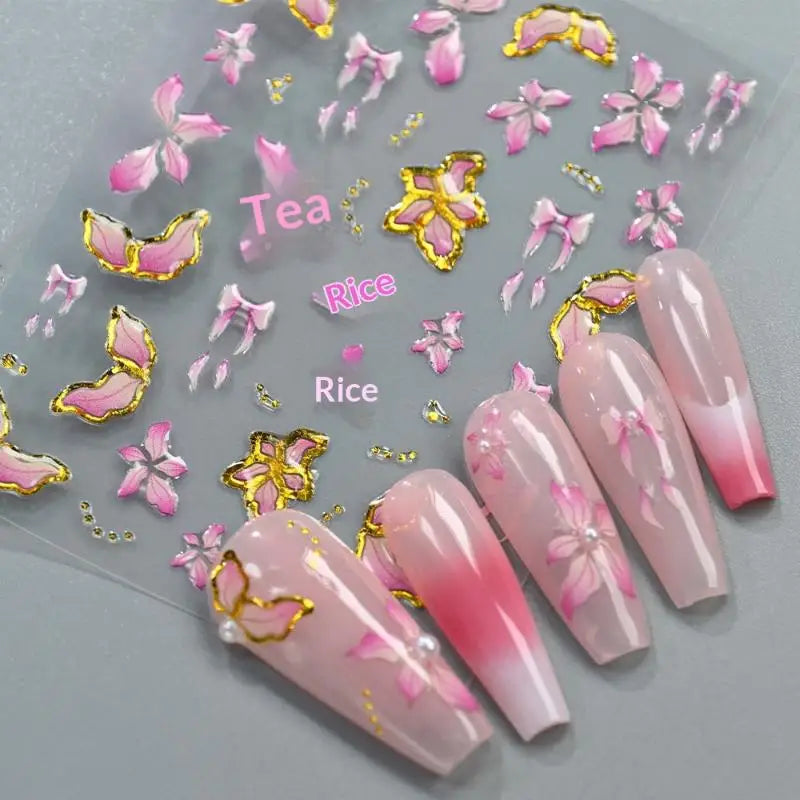 Blossom Floral Nail Stickers Bronzing 5D Spring Summer Petal Qme