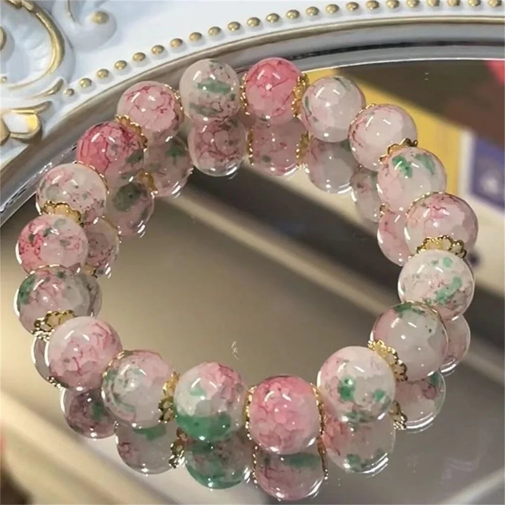 b09 Classical Fashion Sweet Exquisite Cherry Blossom Gradient Glazed Ice Cracking Glass Bracelet Natural Colors Beaded Bracelet Qme Hot Stamping