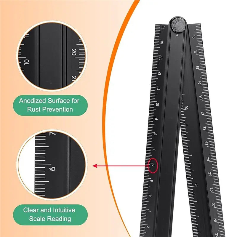A02F-Aluminum Alloy 2Pcs 30Cm Folding Straight Ruler, Metric Protractor For Office And Art Qme