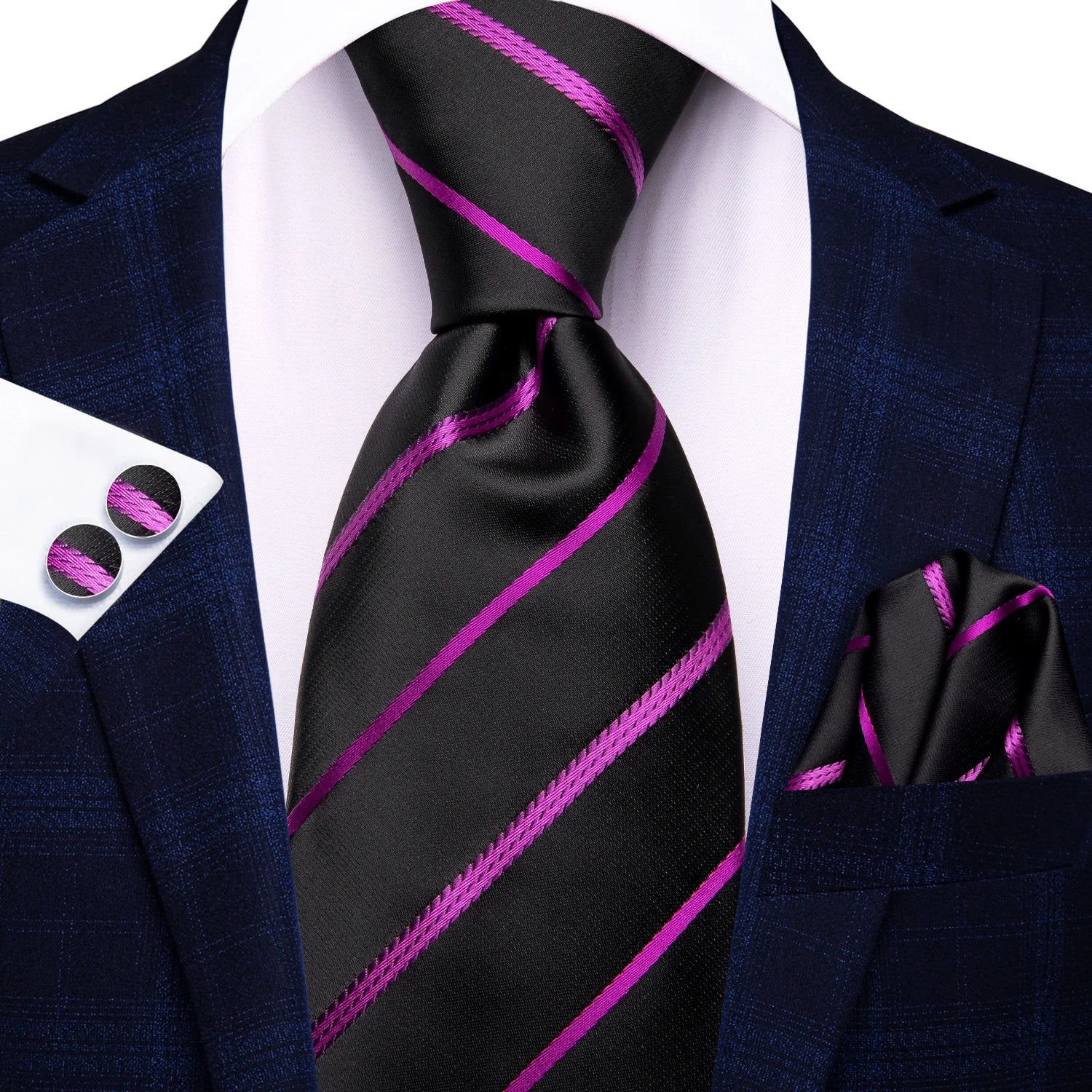 Hi-tie Designer Pink Blue Flamingo Print Silk Ties Men Handkerchief Qme 3867