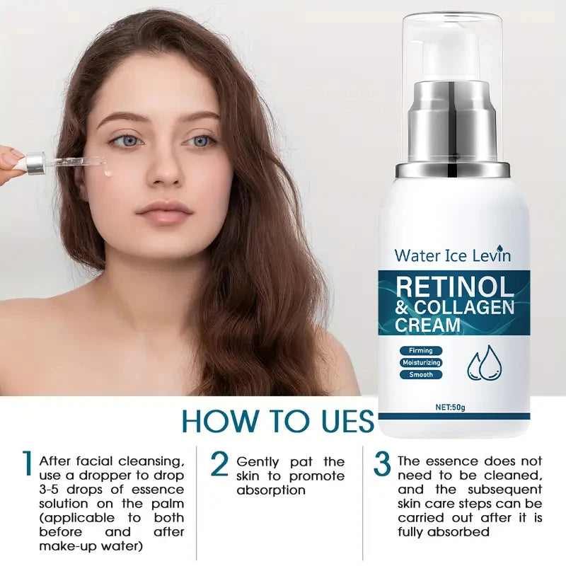 Retinol Collagen Cream, Deep Moisturizing and Firming Face Cream, Suitable for Sensitive Skin, Contains Vitamins A, B, C, and E, for a Clear and Radiant Complexion, Smooth and Soft Skin, for Day and Night Use, 50g Qme