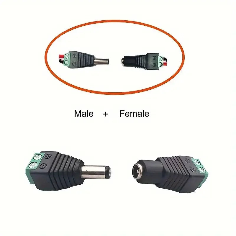 100pcs DC Male Female Connector DC12V 2.1mm X 5.5mm DC Power Plug Adapter Connector for CCTV Cameras LED Strp Qme