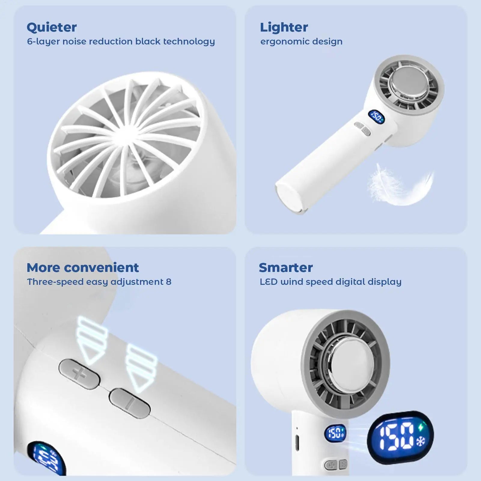 Portable Fan 3 Speed Adjustment Personal Rechargeable Fan For Women Men Students Travelers Gardeners Visitors Hikers Parks Qme