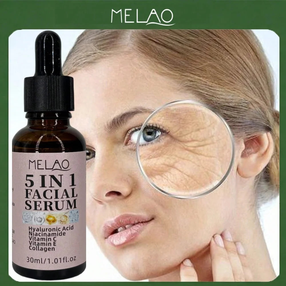 5 in 1 Facial Serum, MELAO Anti Aging Face Serum with Collagen, Deep Moisturizing, Brightening & Wrinkle Treatment Qme