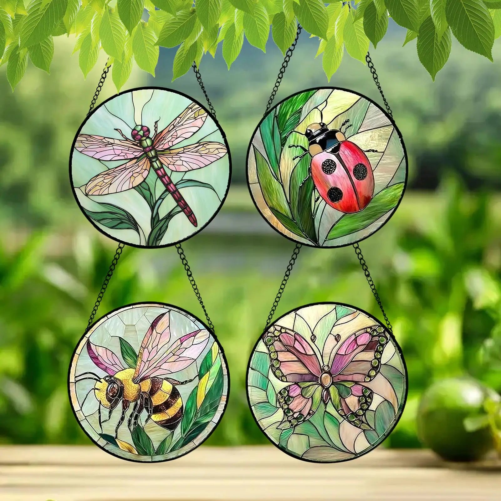 Stain Glass Decor 4 Pieces Acrylic Animal Sign 6.3in Animal Ornaments For Tree For Mom Lady Grandma Man Birthday Door Garden Qme