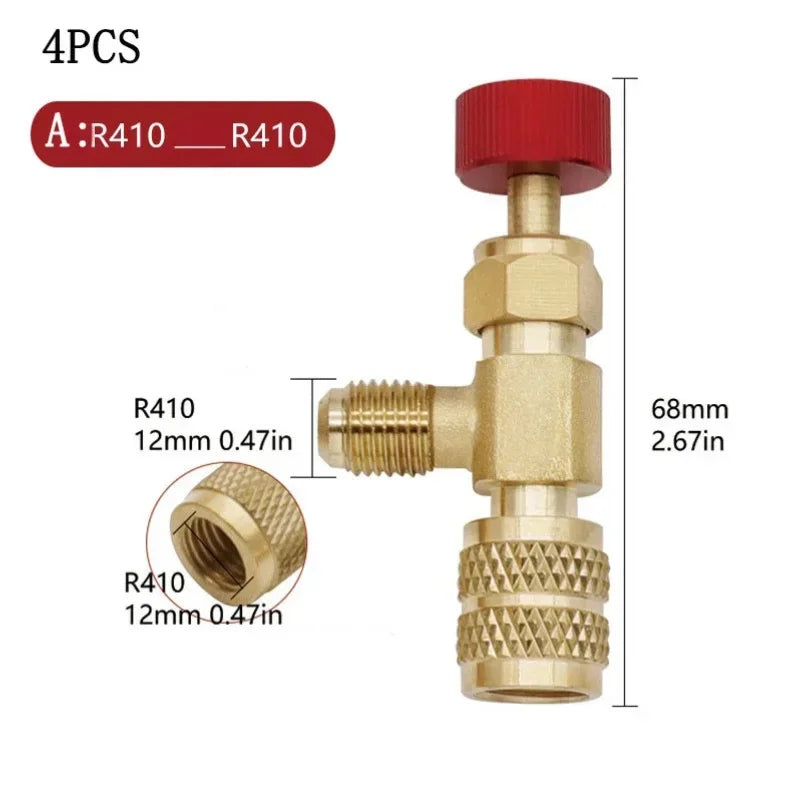 2/4Pcs Refrigerant Charging Valve, R12 R410 Safety Adapter Flow Control Ball Valve For Air Conditioner Manifold Qme
