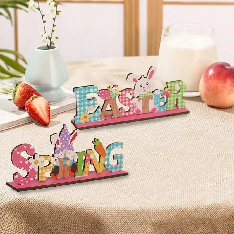 Bunny Easter Sign Table Gnome Wooden Tiered Tray Decor 2X Desk Qme
