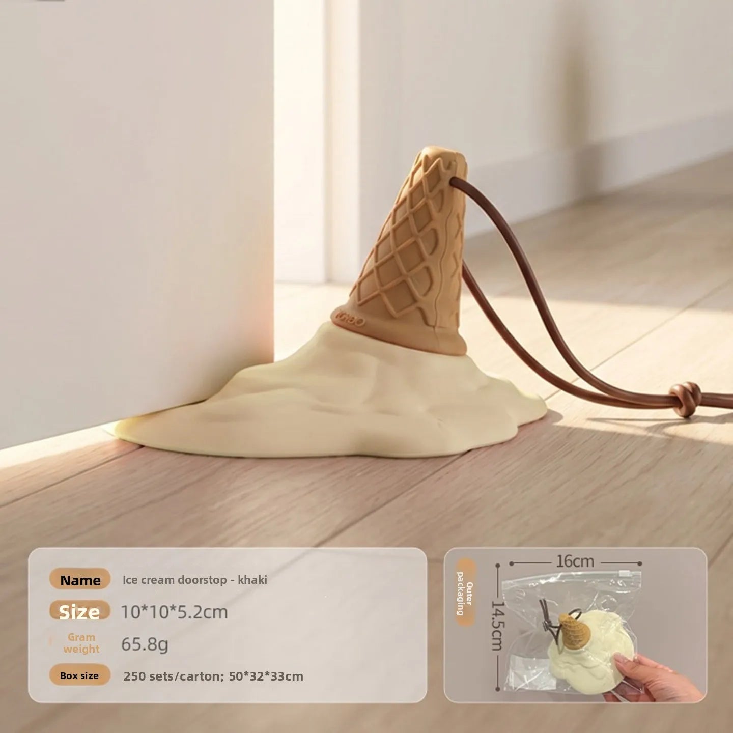Cute Cartoon Ice Cream Shape Door Stopper Wedge Funny Decorative Qme khaki