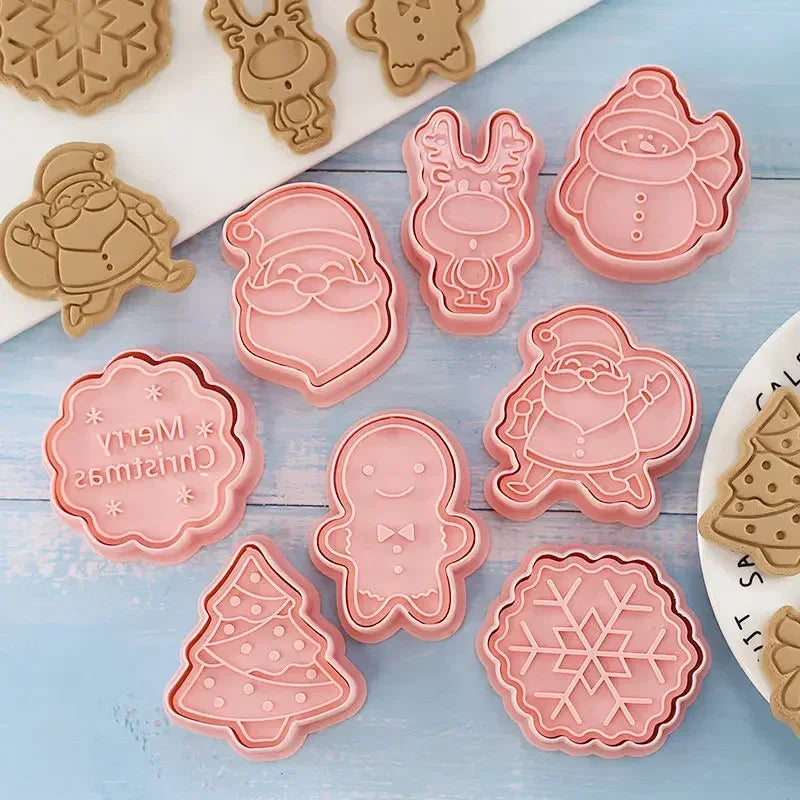 8 Pcs/Set DIY Christmas Biscuit Mould Plastic Cookie Cutter Cartoon Baking Mould Cookie Decorating Tools Baking Tools Qme