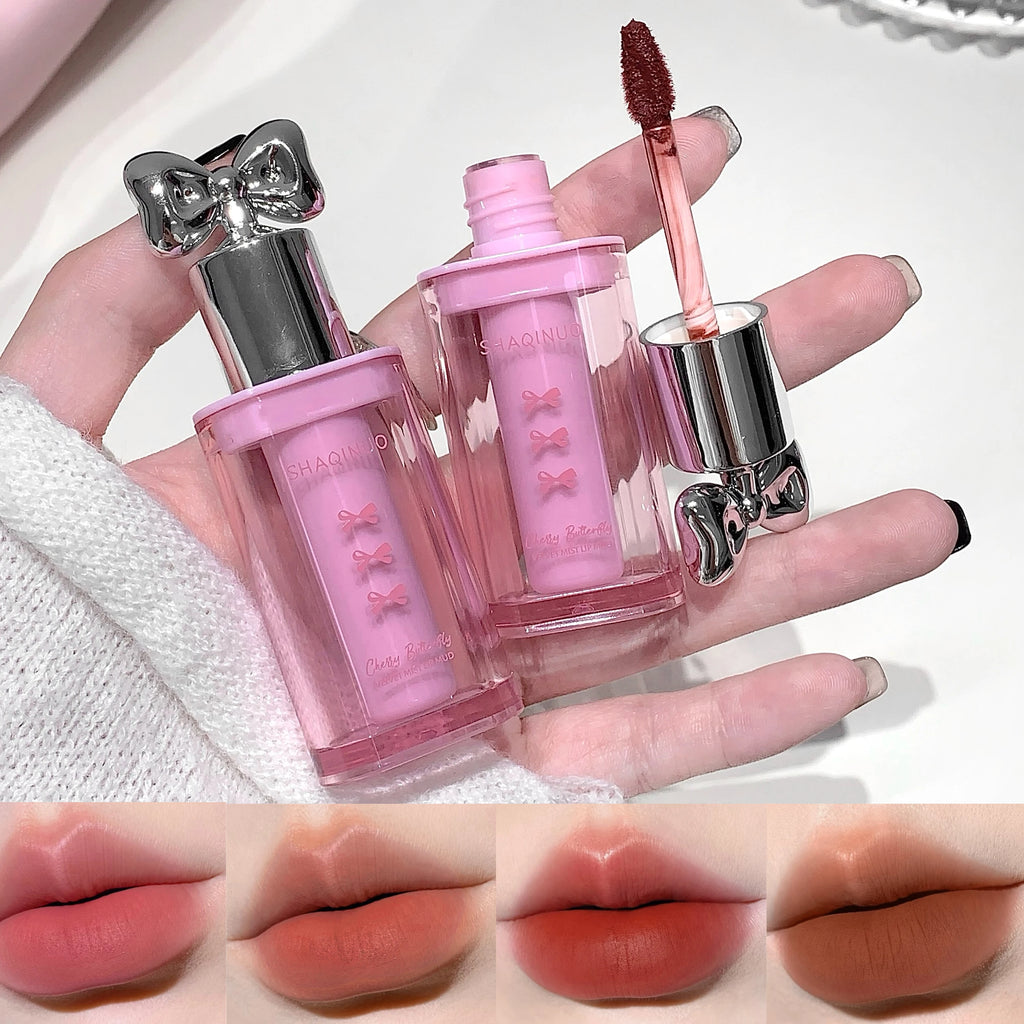 SHAQINUO Matte Velvet Lip Mud Cute Bow Cream Waterproof Clay Qme