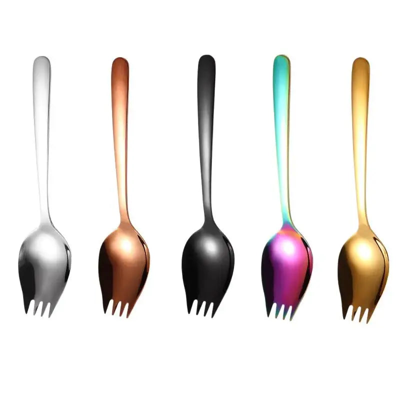 Household Salad Spoon Fruit Fork Soup Portable Cutlery Stainless Qme