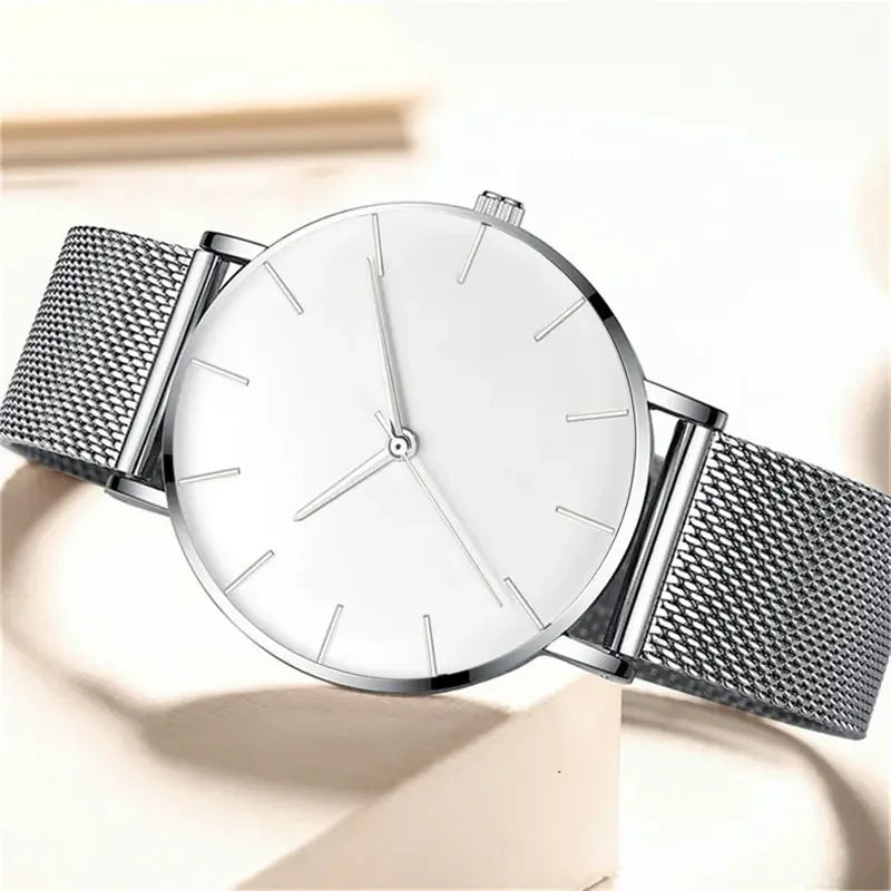 Luxury Fashion Minimalist Mens Ultra Thin Watches Simple Men Business Stainless Steel Mesh Belt Quartz Watch Casual Man Watch Qme