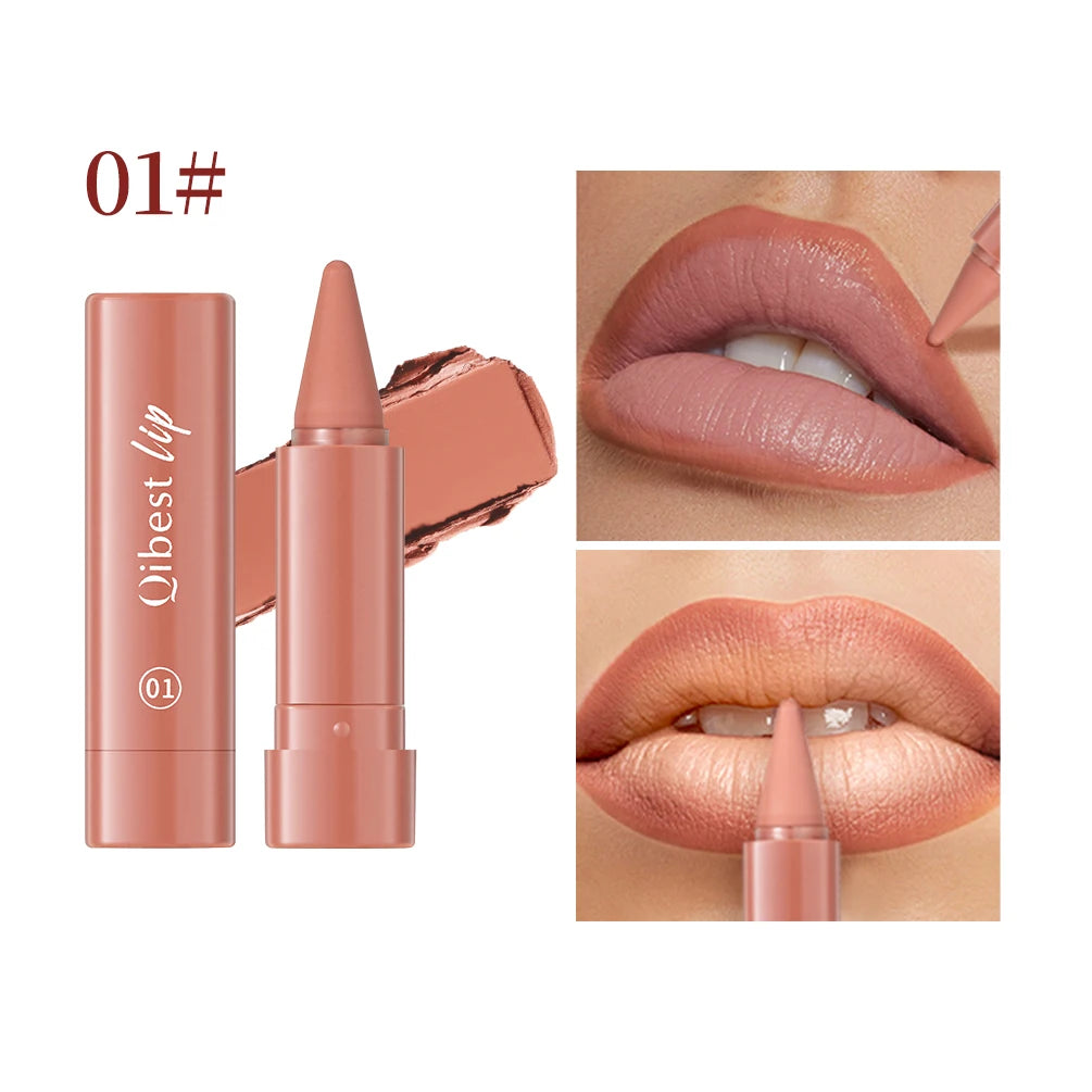 QIBEST Tapered Gradient Lipstick Lipliner Lasting Matte Nude Brown Lip Stain Waterproof Contouring Tint Lipliner Cosmetics Qme 01