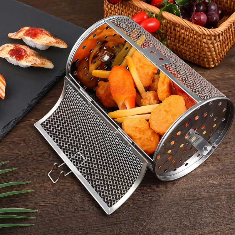 Stainless Steel Grill Rotisserie Oven Kitchen Fry Basket Coffee Bean Qme