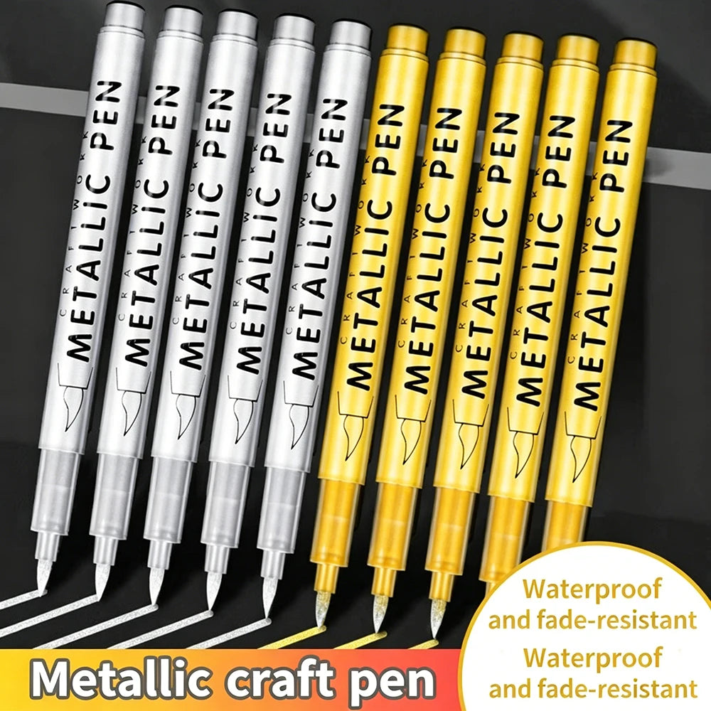 3pcs Brush Metallic Paint Marker Pens Gold Silver Color Permanent Art Marker For Manga Crafts Scrapbooking Stationery Supplies Qme