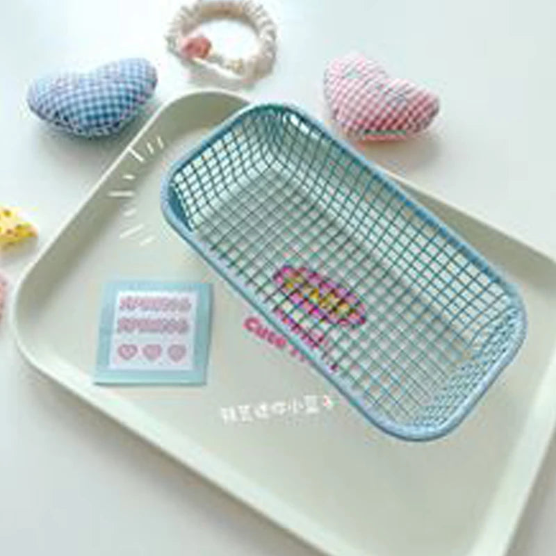 Metal Sundries Organizer Basket Photocard Caseoffice Stationery Home Qme Blue