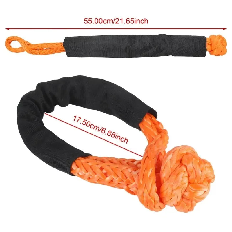 Synthetic Fiber Soft Shackle for Vehicle Recovery Off Road Towing Ropes Car Trailer Pull Rope with Protective Sleeve 38000 Lbs Qme