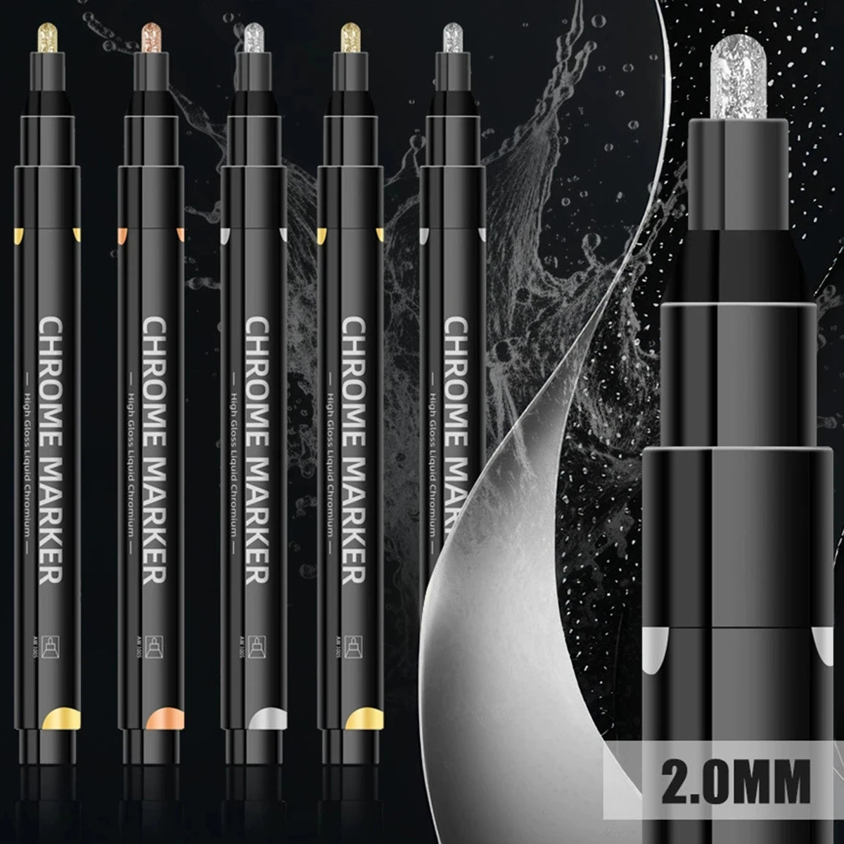 1/2 Pcs Mirror Chrome Metallic Markers, Waterproof Paint Repair,For Rock Ceramic Glass Metallic 2mm Nib, Painting DIY Craft Qme