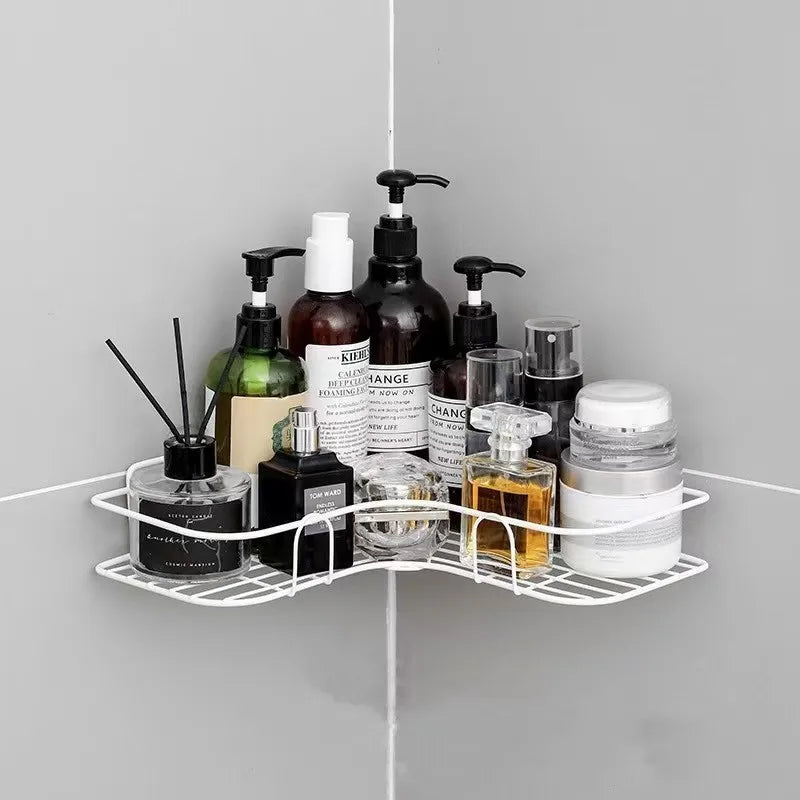 No Drill Wall Mounted Iron Bathroom Shelf Corner Shower Caddy Qme 1pc A White
