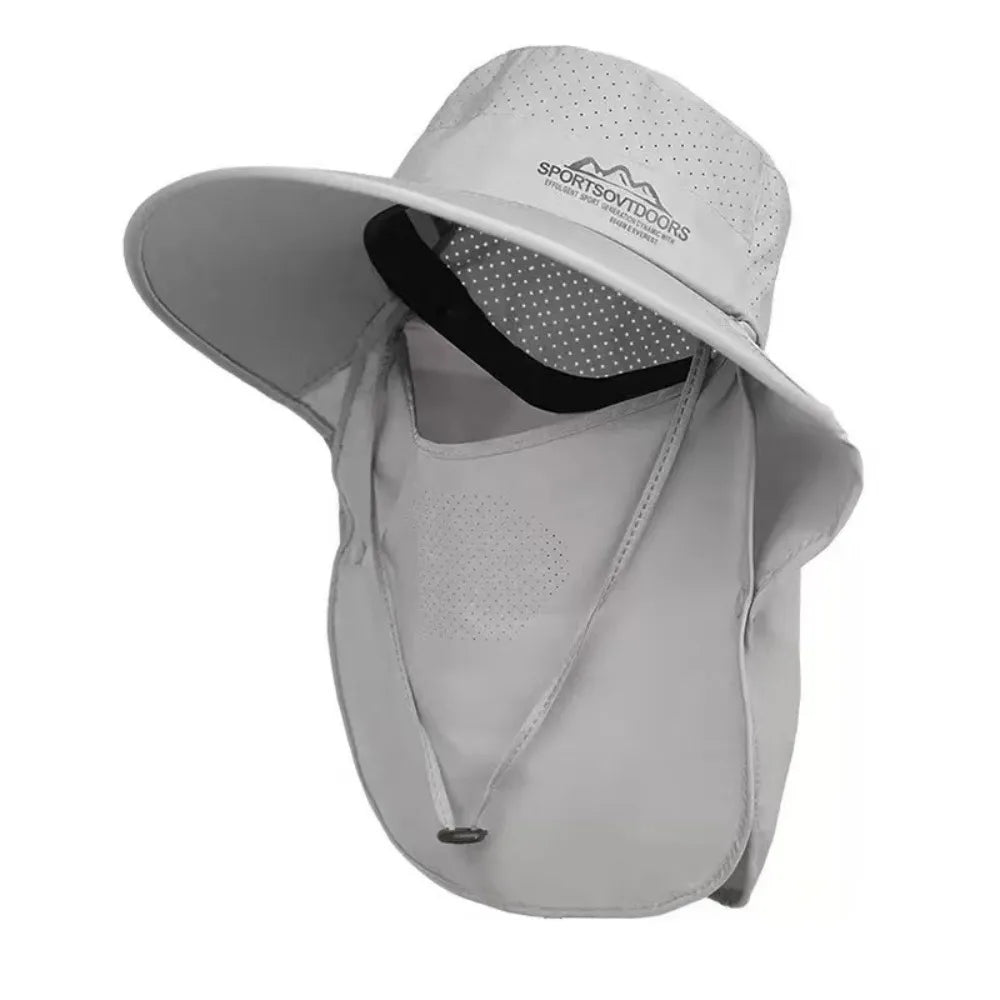 UV Protection Large Brimmed Sun Hat Breathable Face Shield Neck Flap Fisherman Hat Waterproof Polyester Outdoor Bucket Hat Qme Light Grey