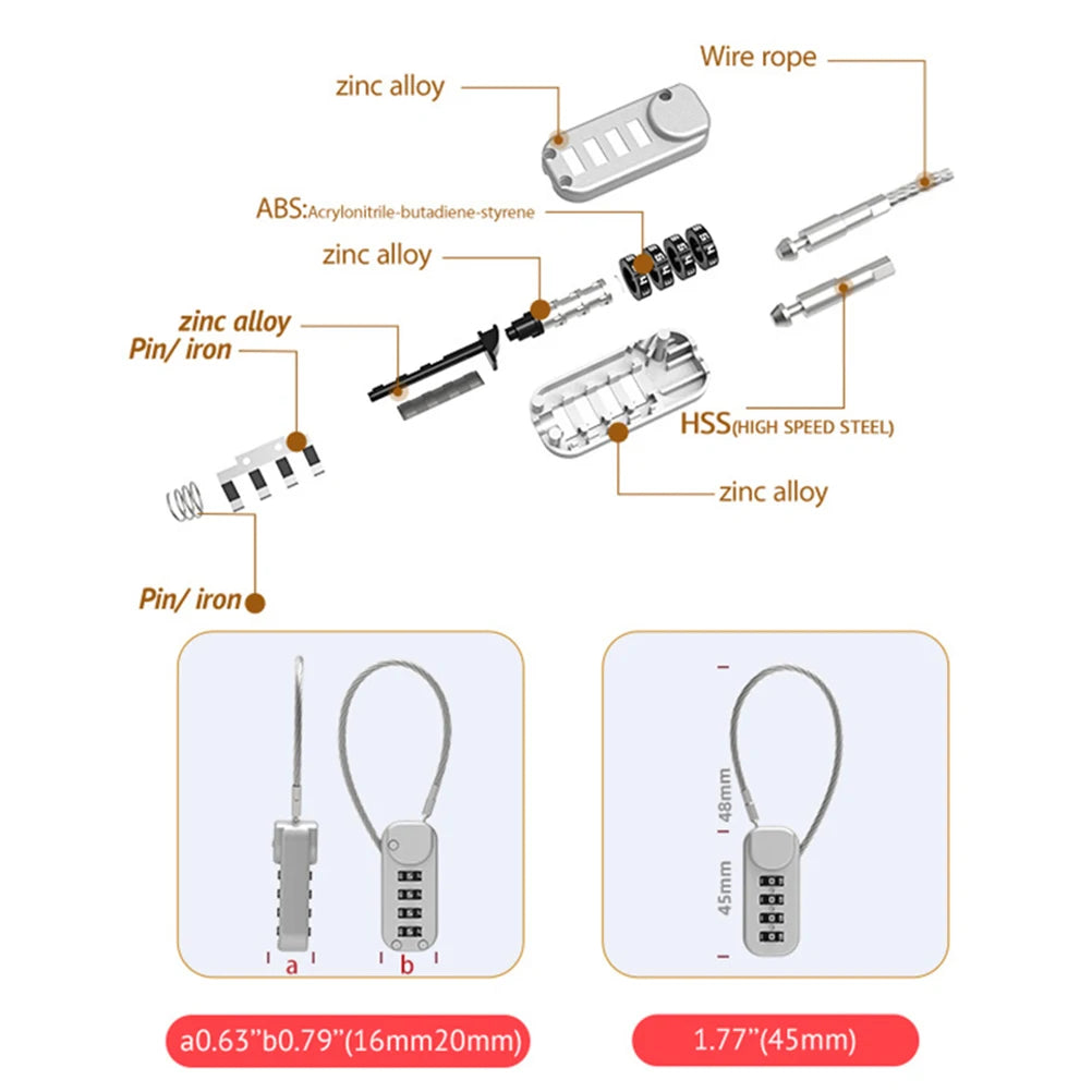 4 Digit Combination Code Number Lock With Spring Coil Wire Rope For Luggage Zipper Bag Backpack Suitcase Drawer Locks Qme