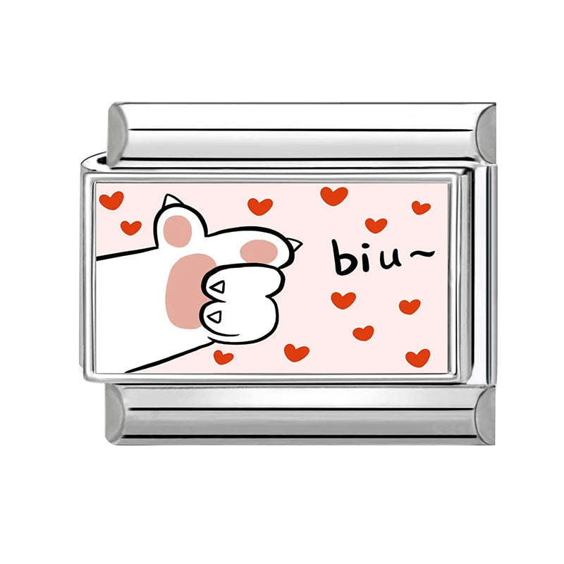 New 2026 Y2K Design Colorful Cute Cat Claw Love Heart Italian Charm Links Fit 9MM Stainless Steel Bracelet DIY Making Jewelrys Qme Style 16