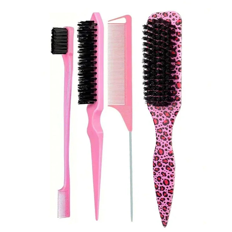 Boar Bristle Slick Back Hair Brush for Sleek Ponytail Bun & Smoothing Baby Hairs, Flyaways, Edge Control - Backcombing & Teasing Qme