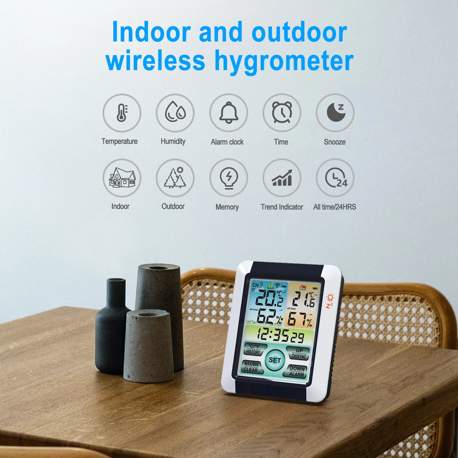 Digital Weather Station Clock Indoor Outdoor Forecast Barometer Qme