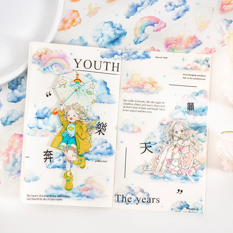 50mm*2m Kawaii Clouds PET Tapes Scrapbooking Journal Planner Background Materials Masking Tape Korean Stationery Office Supplies Qme