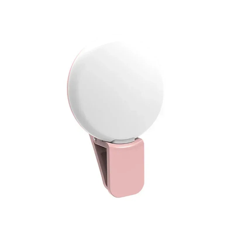 Mobile Phone LED Selfie Ring Light Portable Mini Durable Practical Three Stop Dimming Circle Photography Clip Fill Light Qme Pink