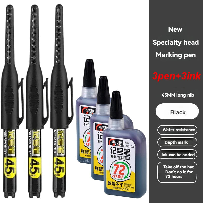 1- Waterproof Deep Hole Marker Pens Long Nib Head Carpenter Pen Black