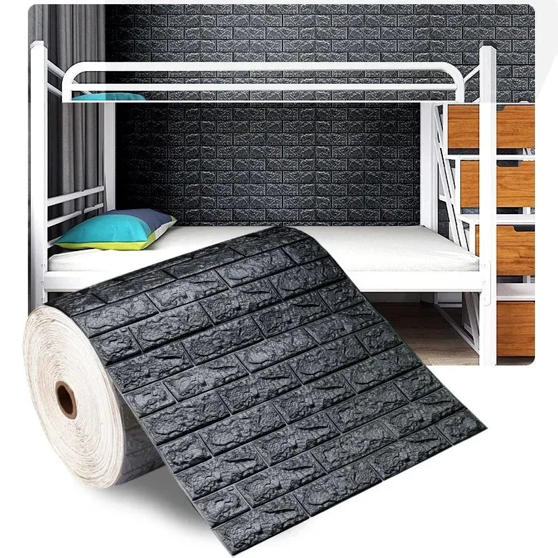 Waterproof 3D Brick Pattern Wallpaper 77cmx70cm Self Adhesive Wall Qme black 77x70cm 10pcs
