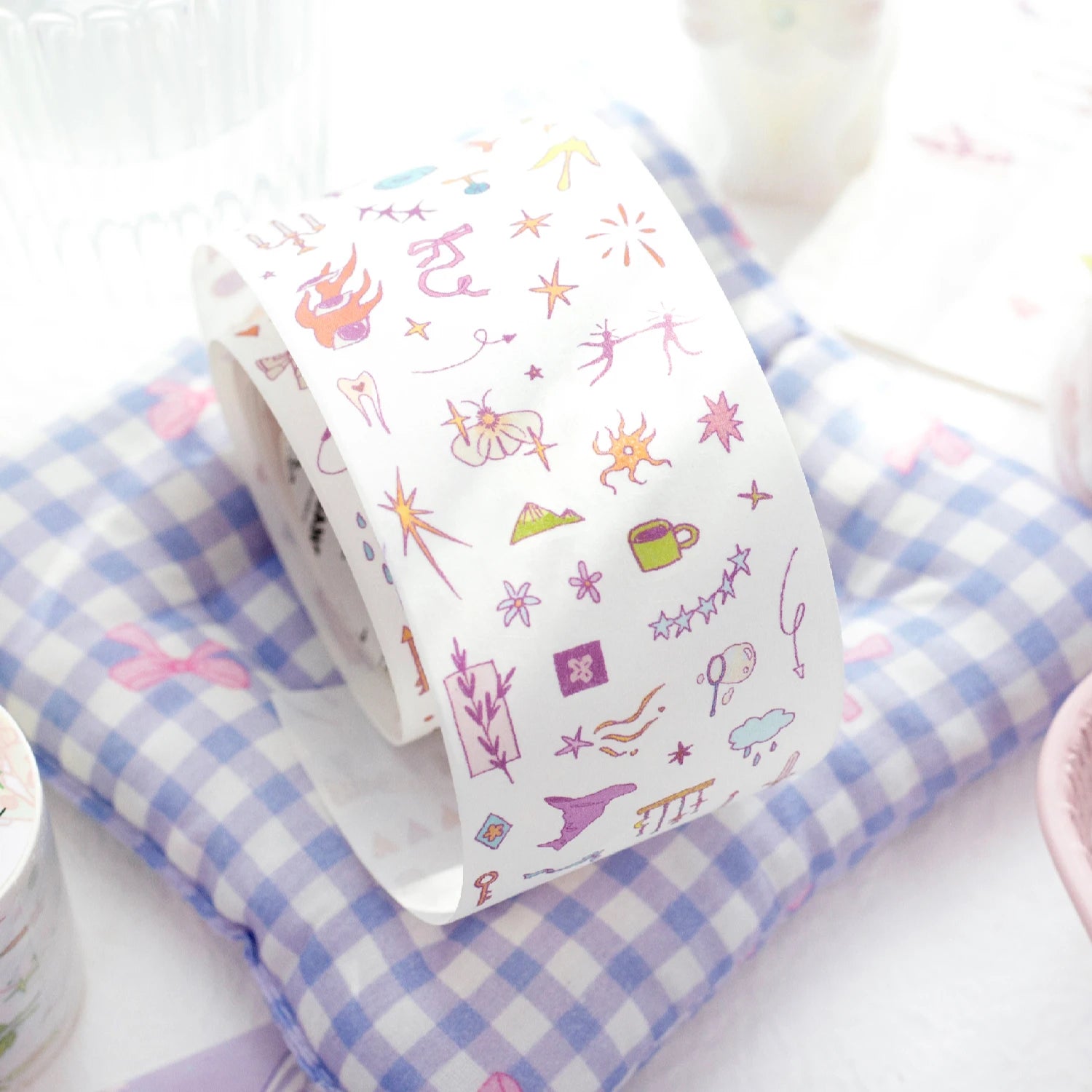 1 Roll Mini Doodle Theme Die-Cut Tape for Journal DIY Scrapbooking Collage Phone Case Notebook Decoration Qme