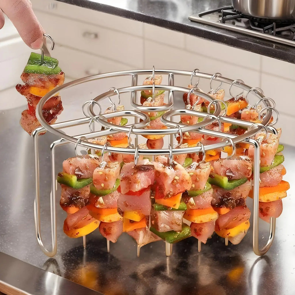 Oven Rack Stainless Air Fryer Skewer Rack Heat-Resistant Stainless Steel Grilling Skewer Rust-Proof Reusable Non-Stick Chef Tool Qme