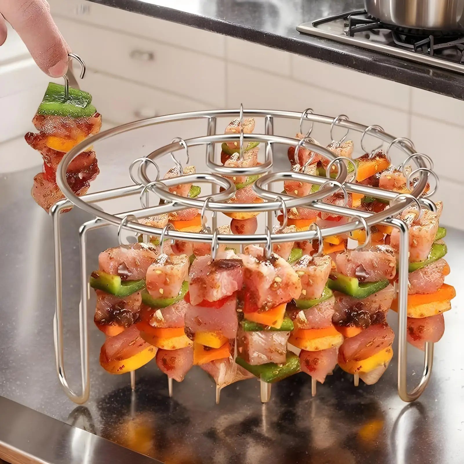Oven Rack Stainless Air Fryer Skewer Rack Heat-Resistant Stainless Steel Grilling Skewer Rust-Proof Reusable Non-Stick Chef Tool Qme