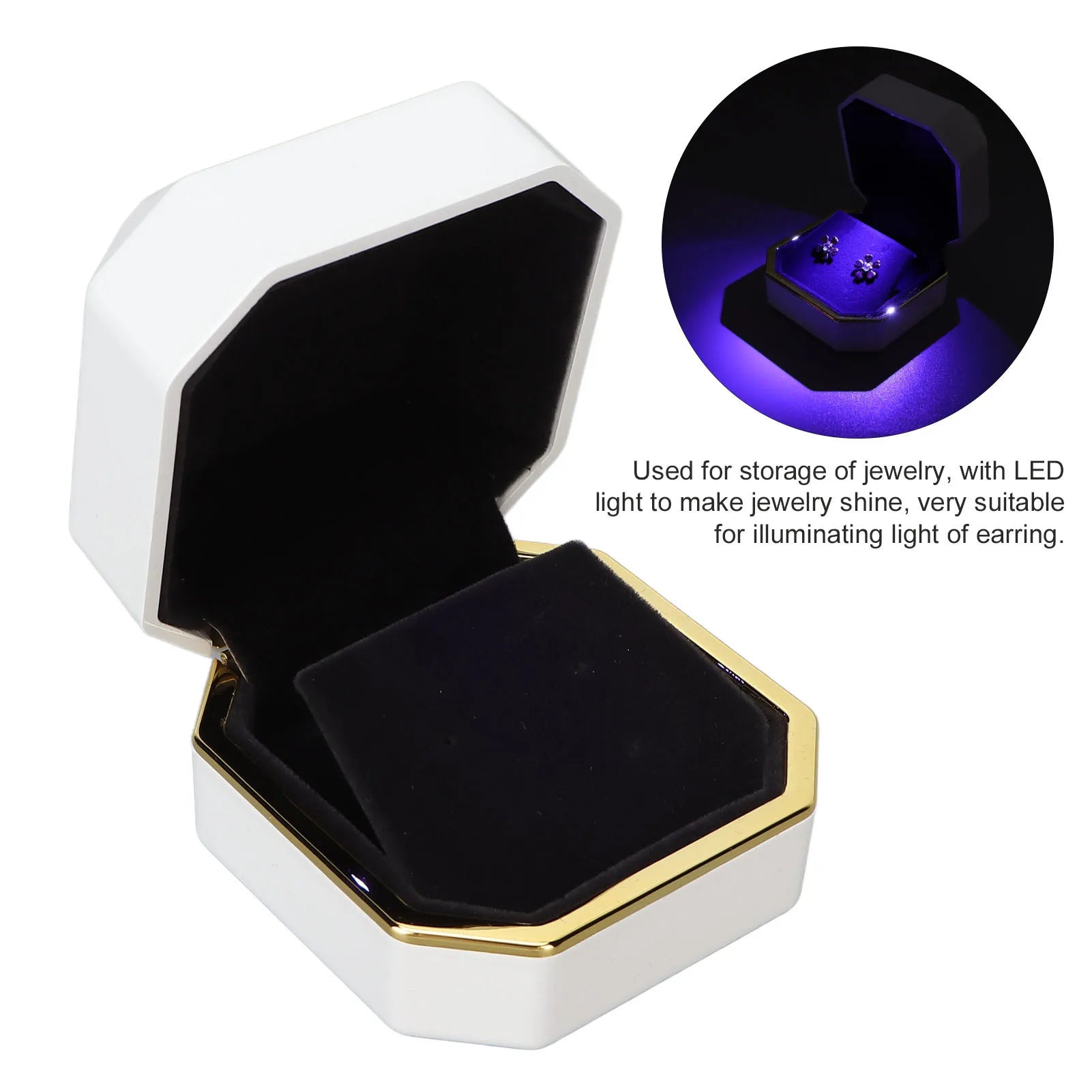Earring Gift Box Jewelry Display Case LED Lighted Jewelry Gift Box Earring Ear Stud Display Case for Proposal Engagement Wedding Qme