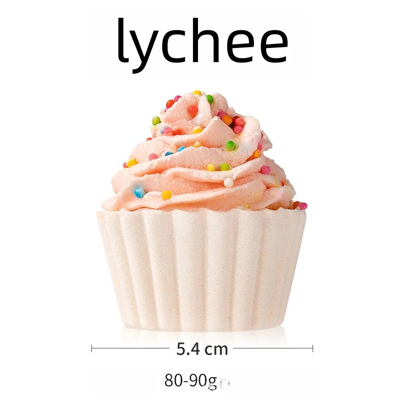 Cute Cake Bath 80g Handmade Fizzy Bath Ball for Children Natural Essential Oil Bubble Bath Salt Spa Gift for Kids Women Qme 80g lychee 80G
