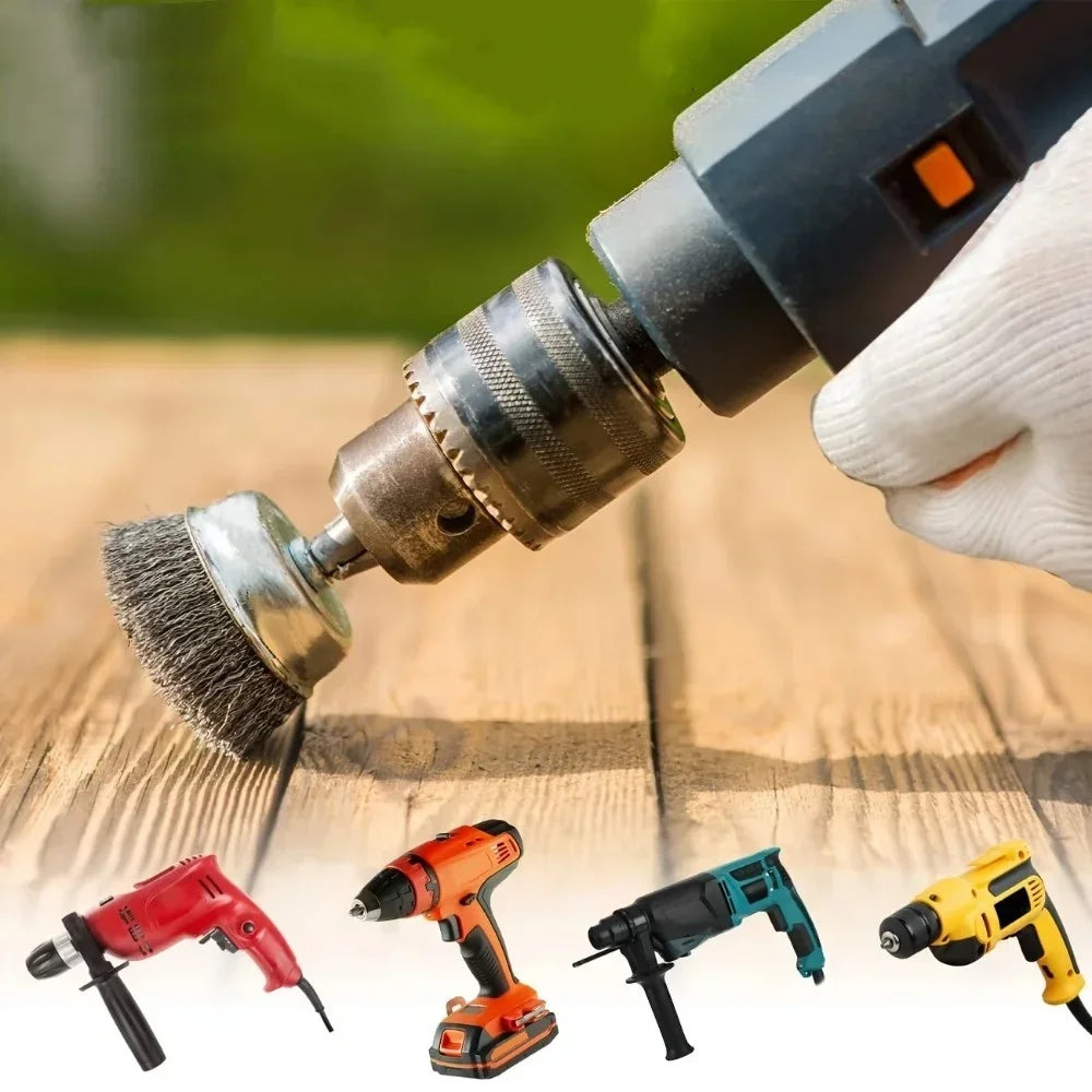 9pcs/3pcs Wire Brush Wheel Cup Brush Set Black Silk 6.35mm Hexagonal Rod Brush for Grinder Abrasive Tool Rust Removal Polishing Qme
