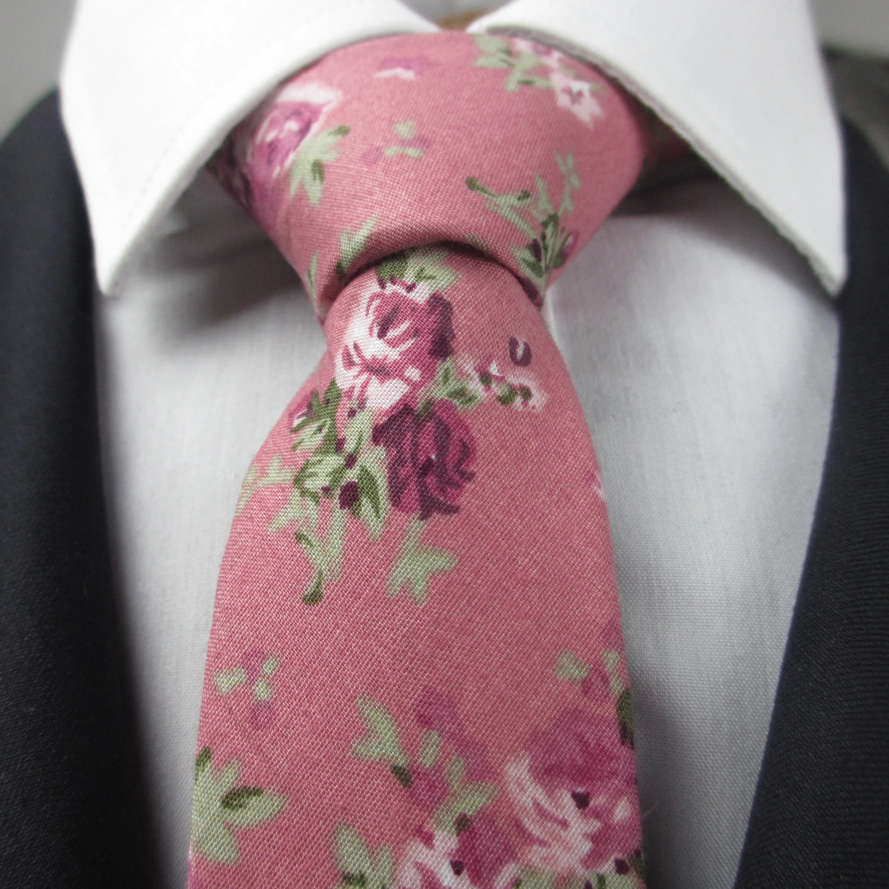 Slim Cotton Necktie Print Custom Classic Fashion Elegant Floral Qme pink