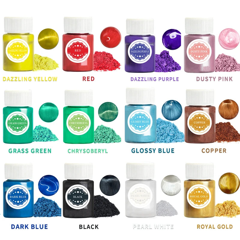12 Colors Shimmer Mica Powder Metallic Earth Tones Vibrant Qme 12 colors