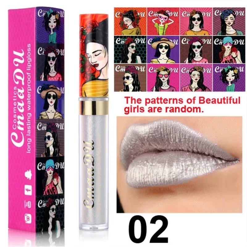 Gold Flash Liquid Lipstick Shimmer Lip Gloss Beauty Girl Diamond Glitter Lip Tint Waterproof Long Lasting Lipsticks Makeup Qme 02