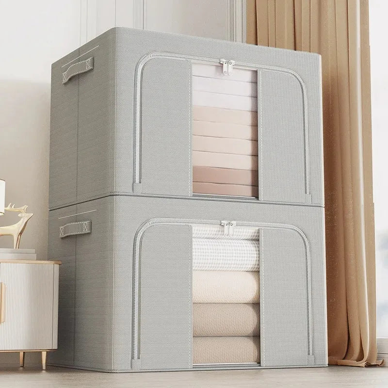 Large Capacity Household Oxford Cloth Clothes Storage Box Portable Bedroom Folding Quilt Storage and Organizing Box With Window Qme