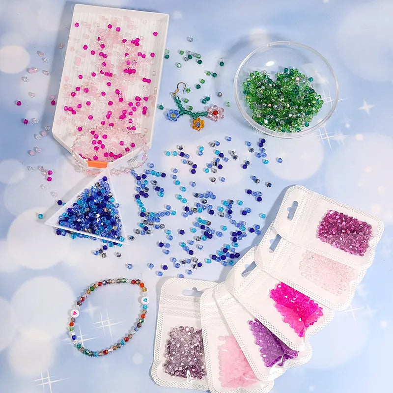 100Pcs 4MM Glass Beads Bicone Shaped Beads Faceted Crystal Beads for Jewelry Making Bracelet Necklace Earrings DIY Beading Qme