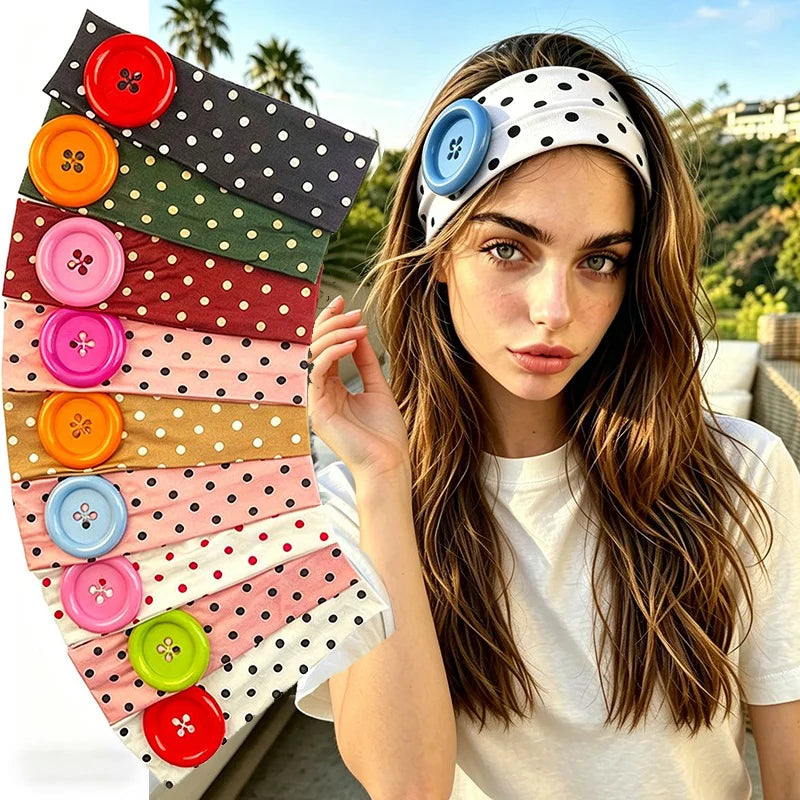 Retro Women's Polka Dot Blue Button Headband Spicy Girl Ins Y2K Europe and America Fashion Headband Sweet Cool Yoga Headband Qme